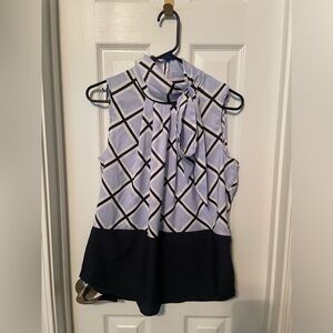 New York & Company Blur and White Sleeveless Blouse